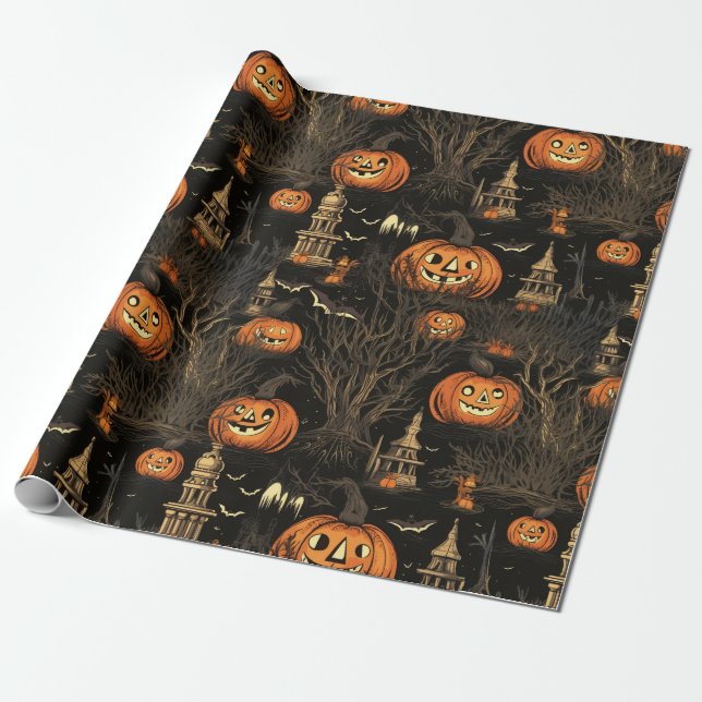 Halloween Pumpkin Dark Geschenkpapier (Ungerollt)