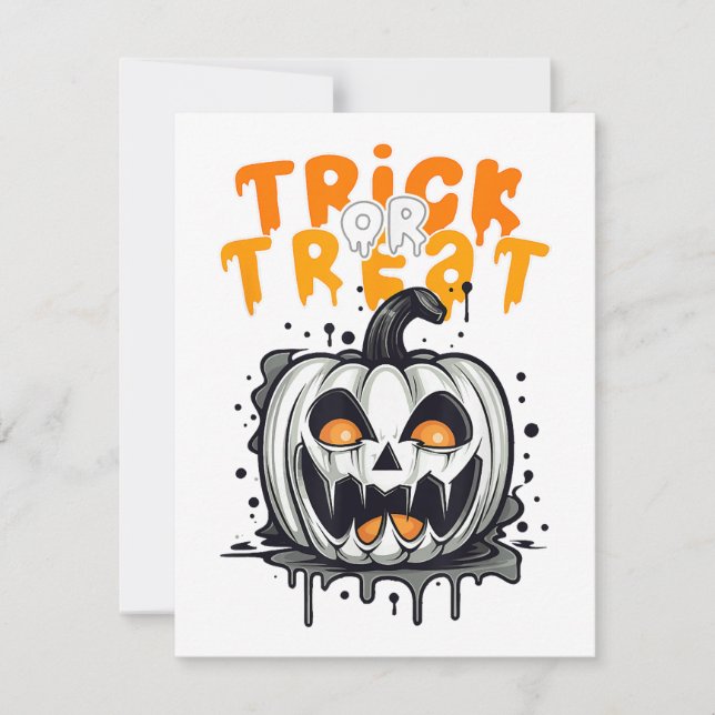 Halloween Pumpkin Design Trick oder Treat RSVP Karte (Vorderseite)