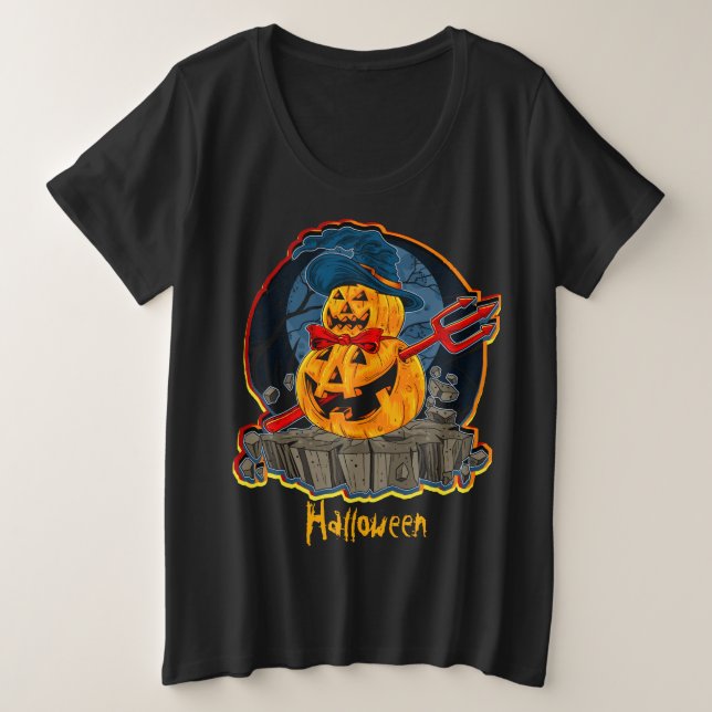 Halloween Pumpkin Devil Trident Zombie Monster Pl Große Größe T-Shirt (Design vorne)
