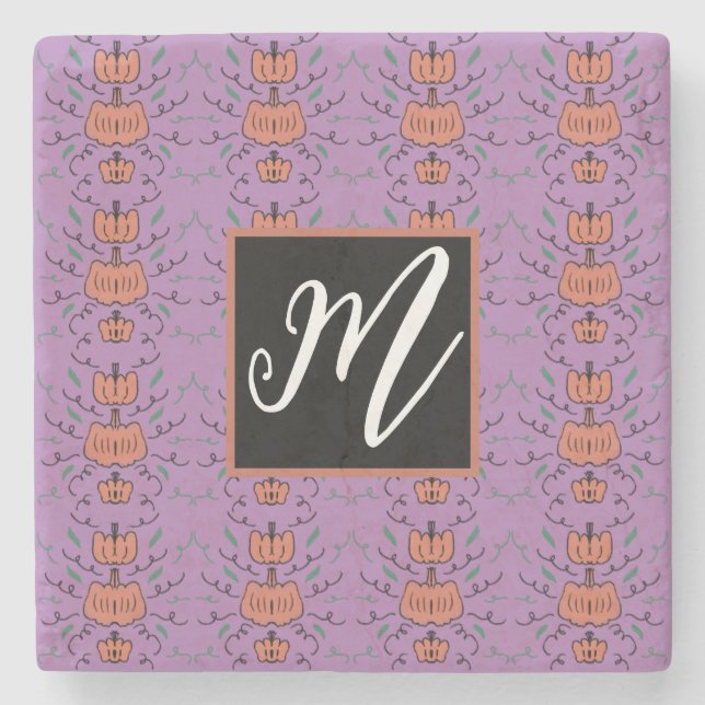 Halloween Pumpkin Doodle Nahtloses Muster Steinuntersetzer (Vorderseite)