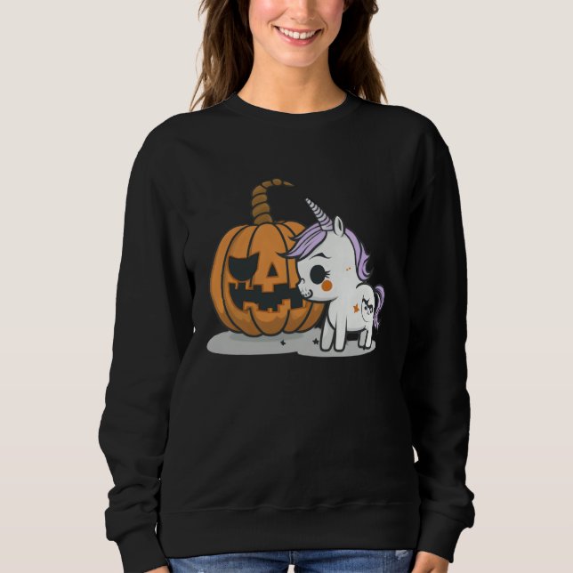 Halloween pumpkin eats unicorn skeleton candy sweatshirt (Vorderseite)