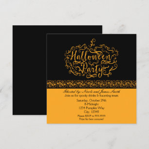 Halloween Pumpkin Elegant Black Orange Einladungen