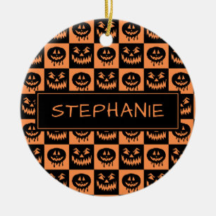 Halloween Pumpkin Face Ghost Spooky Muster Custom Keramik Ornament