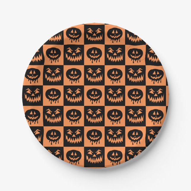 Halloween Pumpkin Face Ghost Spooky Muster Pappteller (Vorderseite)