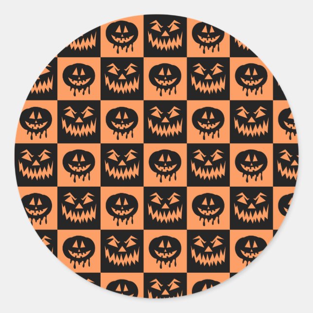 Halloween Pumpkin Face Ghost Spooky Muster Runder Aufkleber (Vorderseite)