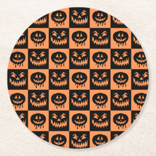 Halloween Pumpkin Face Ghost Spooky Muster Runder Pappuntersetzer