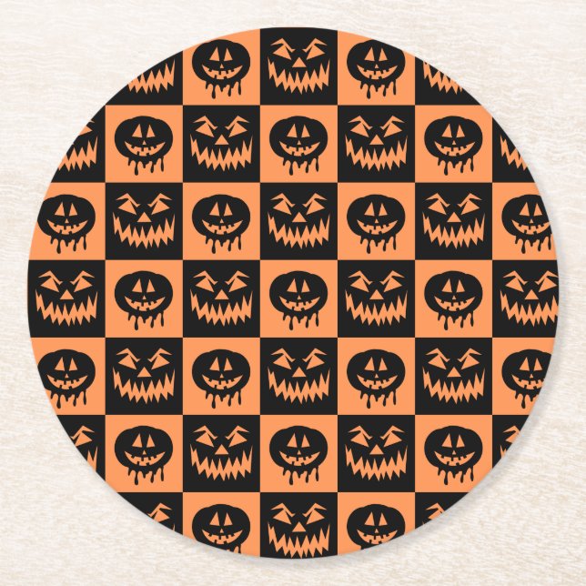 Halloween Pumpkin Face Ghost Spooky Muster Runder Pappuntersetzer (Vorderseite)
