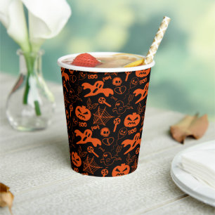 Halloween Pumpkin Face Kürbislaterne Black Pappbecher