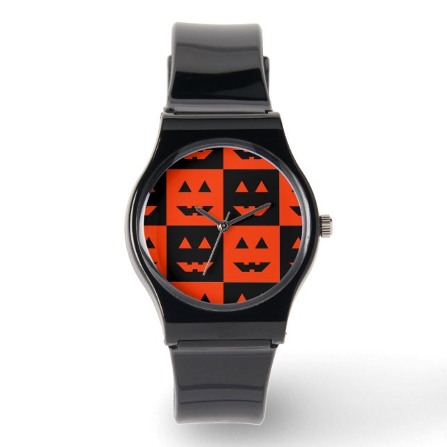 Halloween Pumpkin Face Squares Armbanduhr (Vorderseite)