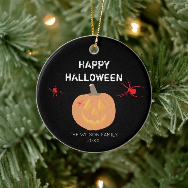 Halloween Pumpkin Family & Year Keramik Ornament (Baum)