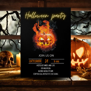 Halloween Pumpkin Flaming Editable Neon Text Einladung