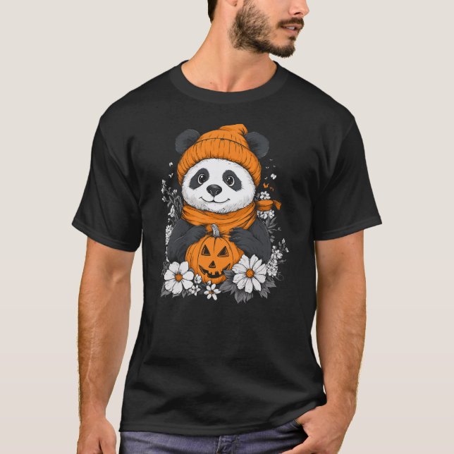 Halloween Pumpkin Flower Girls Boys Kids Panda Hal T-Shirt (Vorderseite)