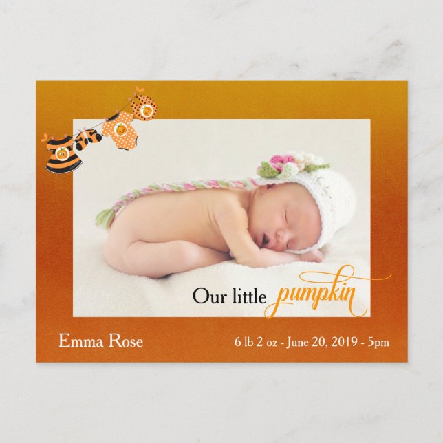 Halloween Pumpkin-Geburtserklärung Postkarte (Vorderseite)