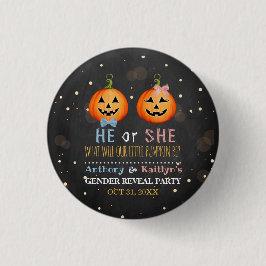 Halloween Pumpkin Gender Reveal Party Button