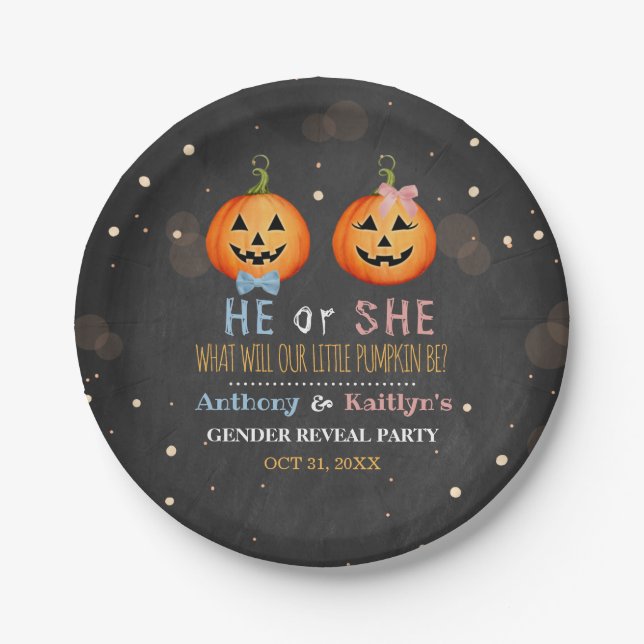 Halloween Pumpkin Gender Reveal Party Pappteller (Vorderseite)