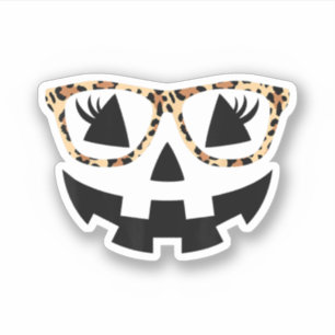 Halloween Pumpkin-Gesicht mit Leopardenbrille Aufkleber