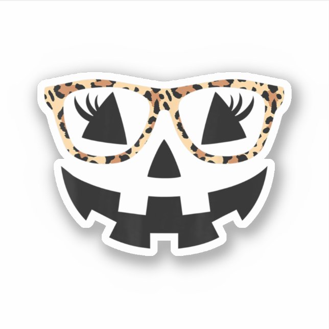 Halloween Pumpkin-Gesicht mit Leopardenbrille Aufkleber (Vorderseite)