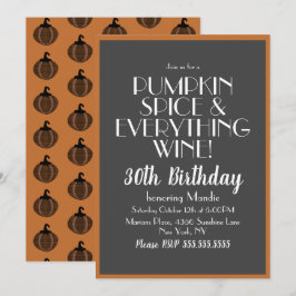 Halloween Pumpkin Gewürz und Wein 30 Geburtstagspa Einladung