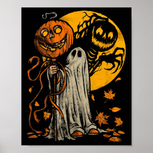 Halloween Pumpkin Ghost Autumn Blätter Graphic Art Poster