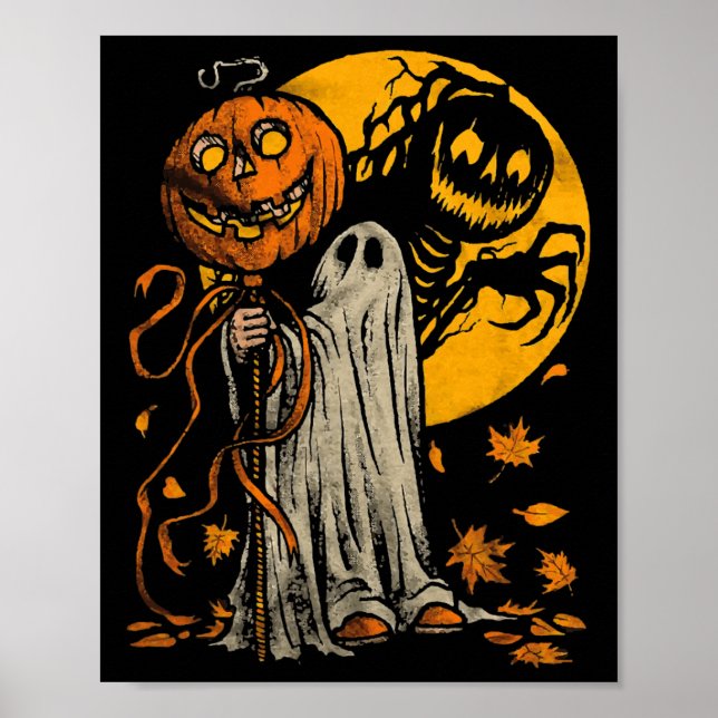 Halloween Pumpkin Ghost Autumn Blätter Graphic Art Poster (Vorne)