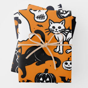 Halloween Pumpkin Ghost Black Cat Skull Geschenkpapier Set