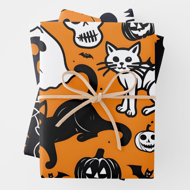 Halloween Pumpkin Ghost Black Cat Skull Geschenkpapier Set (Beispiel)