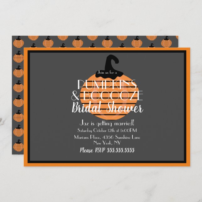 Halloween Pumpkin Gray und Orange Brautparty Einladung (Vorne/Hinten)