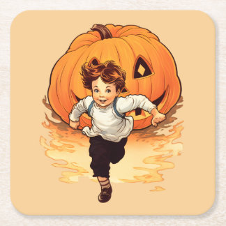 Halloween Pumpkin, Happy Young Boy Rechteckiger Pappuntersetzer