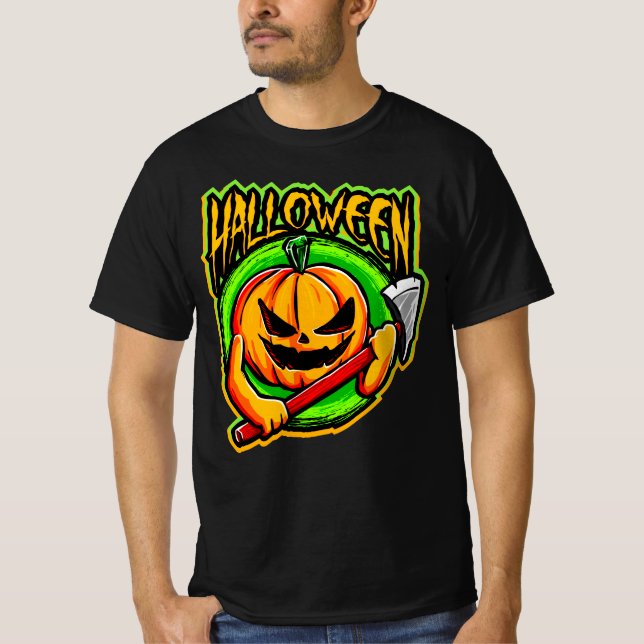 Halloween Pumpkin Head Ax Murderer T - Shirt (Vorderseite)
