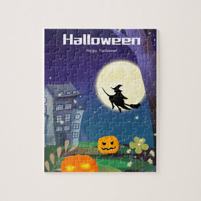 Halloween Pumpkin Head Castle Hexe Puzzle (Vertikal)