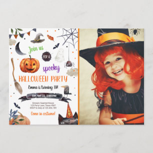 Halloween Pumpkin Hexe Kat Spider Spooky Geburtsta Einladung