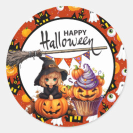 Halloween Pumpkin Hexe Runder Aufkleber