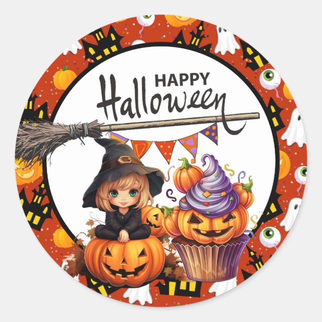 Halloween Pumpkin Hexe Runder Aufkleber (Vorderseite)