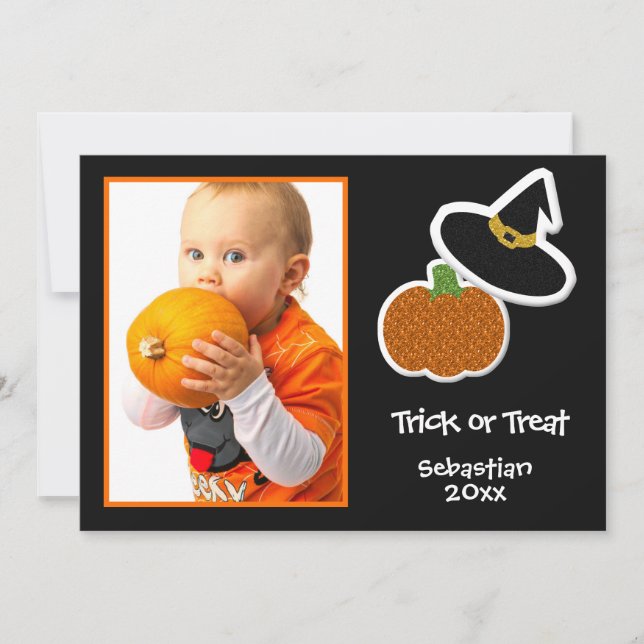 Halloween Pumpkin & Hexenhut Foto Frame-Card Karte (Vorderseite)