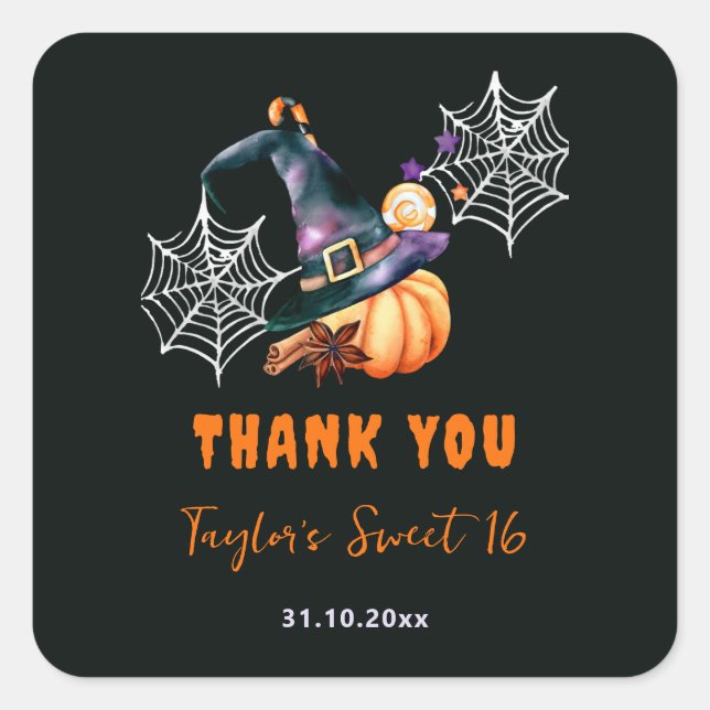 Halloween Pumpkin Hexenhut Ghosts Niedlich Sweet 1 Quadratischer Aufkleber (Vorderseite)
