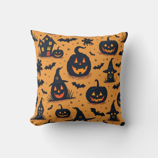 Halloween Pumpkin Hexenhut Pattern Kissen Kissen (Vorderseite)