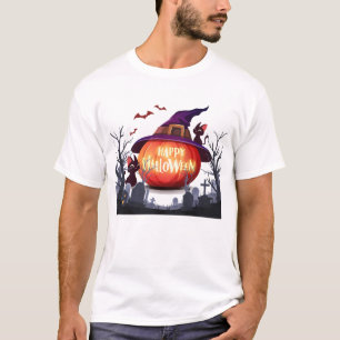 Halloween Pumpkin, Hexenhut und Schwarze Katzen T-Shirt