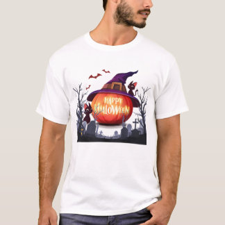 Halloween Pumpkin, Hexenhut und Schwarze Katzen T-Shirt