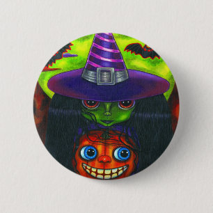 Halloween Pumpkin Hexenkopf Button
