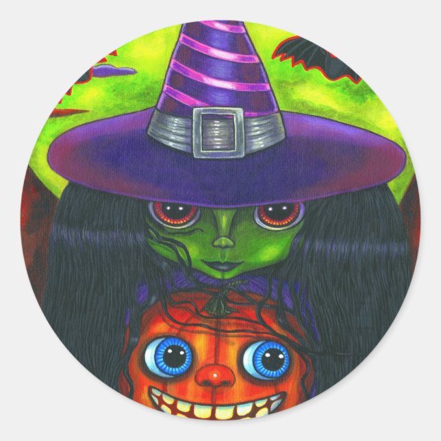 Halloween Pumpkin-Hexensticker Runder Aufkleber (Vorderseite)