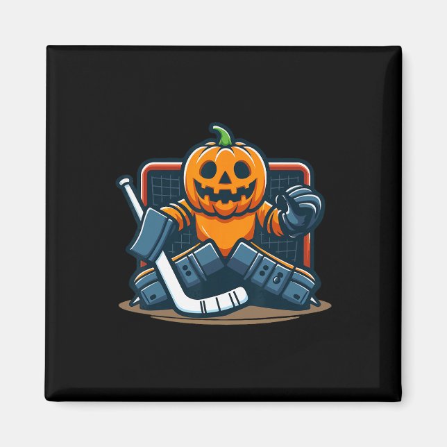 Halloween Pumpkin Ice Hockey Goalie  Magnet (Vorne)