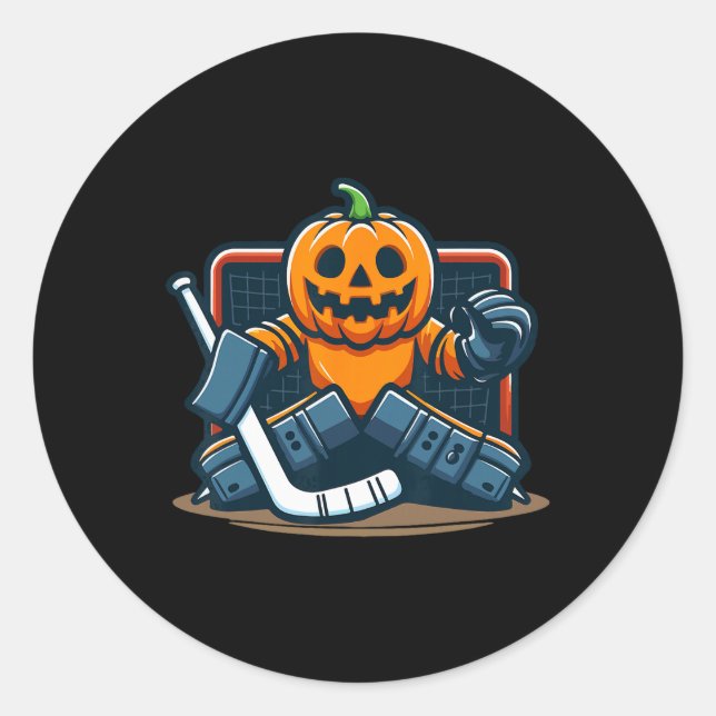 Halloween Pumpkin Ice Hockey Goalie  Runder Aufkleber (Vorderseite)