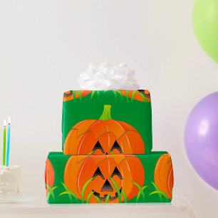 Halloween Pumpkin im Gras Geschenkpapier