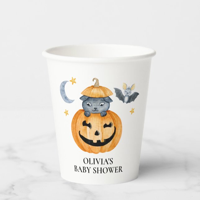 Halloween Pumpkin Jack-O-Lantern Babydusche Pappbecher (Vorderseite)