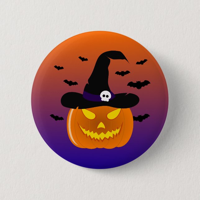 Halloween Pumpkin Jack o’ Lantern Hexenhut Button (Vorderseite)