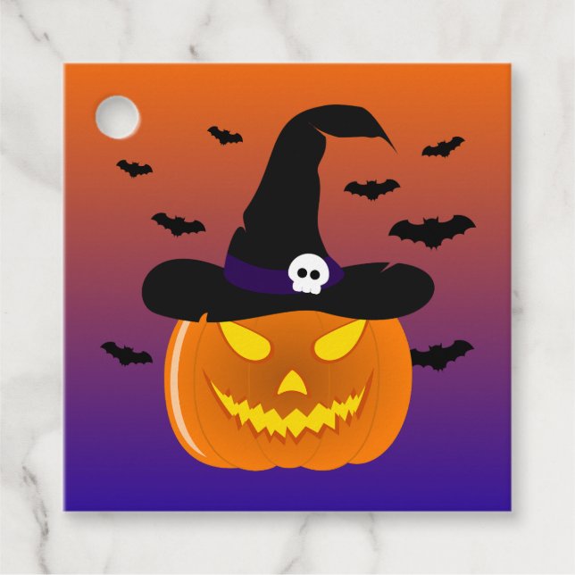 Halloween Pumpkin Jack o’ Lantern Hexenhut Geschenkanhänger (Vorderseite)