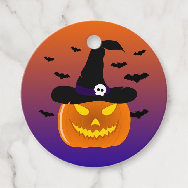Halloween Pumpkin Jack o’ Lantern Hexenhut Geschenkanhänger (Vorderseite)