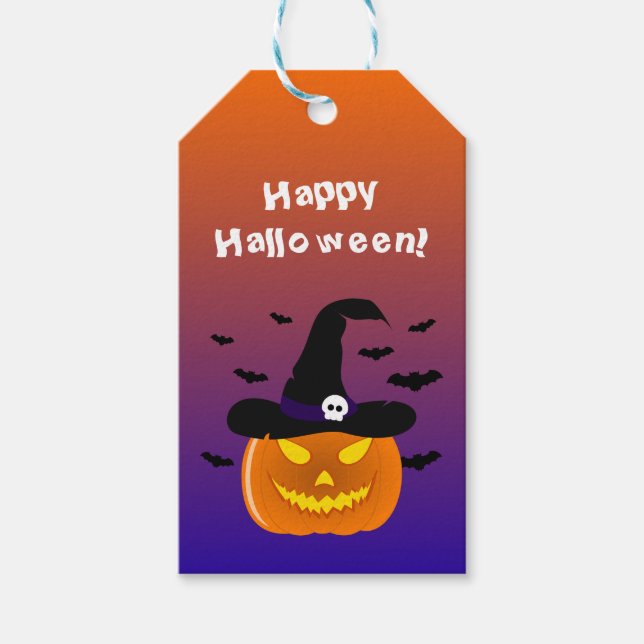 Halloween Pumpkin Jack o’ Lantern Hexenhut Geschenkanhänger (Vorderseite)