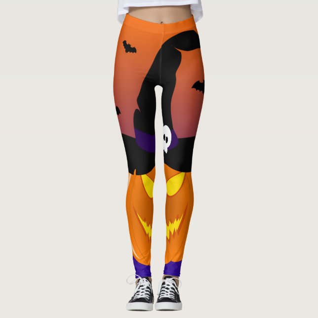 Halloween Pumpkin Jack o’ Lantern Hexenhut Leggings (Vorderseite)