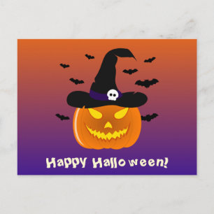 Halloween Pumpkin Jack o’ Lantern Hexenhut Postkarte